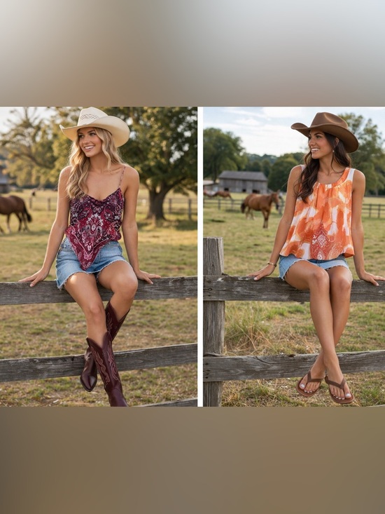Tops - 2 tops red bandana handkerchief top SZ LG and a SZ SM coral floral top zip back